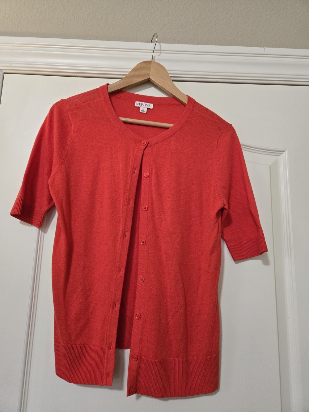 Merona Bright Coral Red Short-Sleeve Button Cardigan